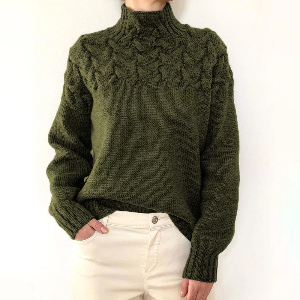 Wulfrun | Damen Strickpullover Rollkragen Zopfmuster - Blue - Image 4
