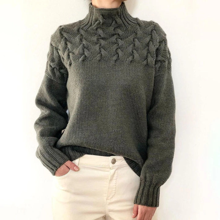 Wulfrun | Damen Strickpullover Rollkragen Zopfmuster - Blue - Image 5