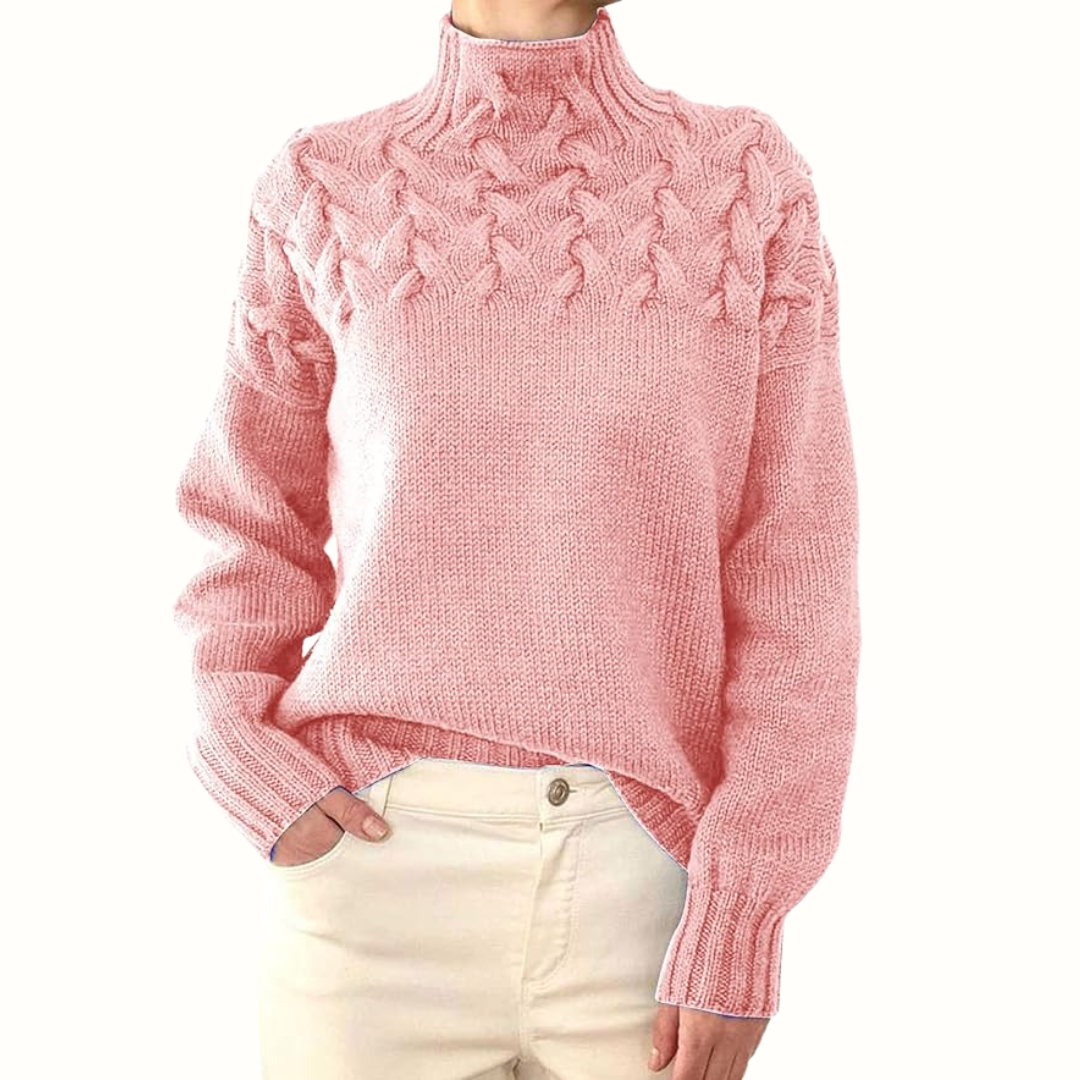 Wulfrun | Damen Strickpullover Rollkragen Zopfmuster - Blue - Image 6