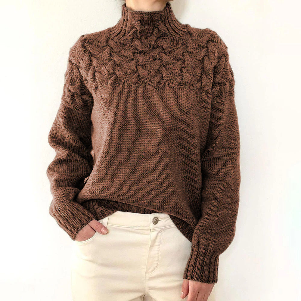 Wulfrun | Damen Strickpullover Rollkragen Zopfmuster - Blue - Image 7