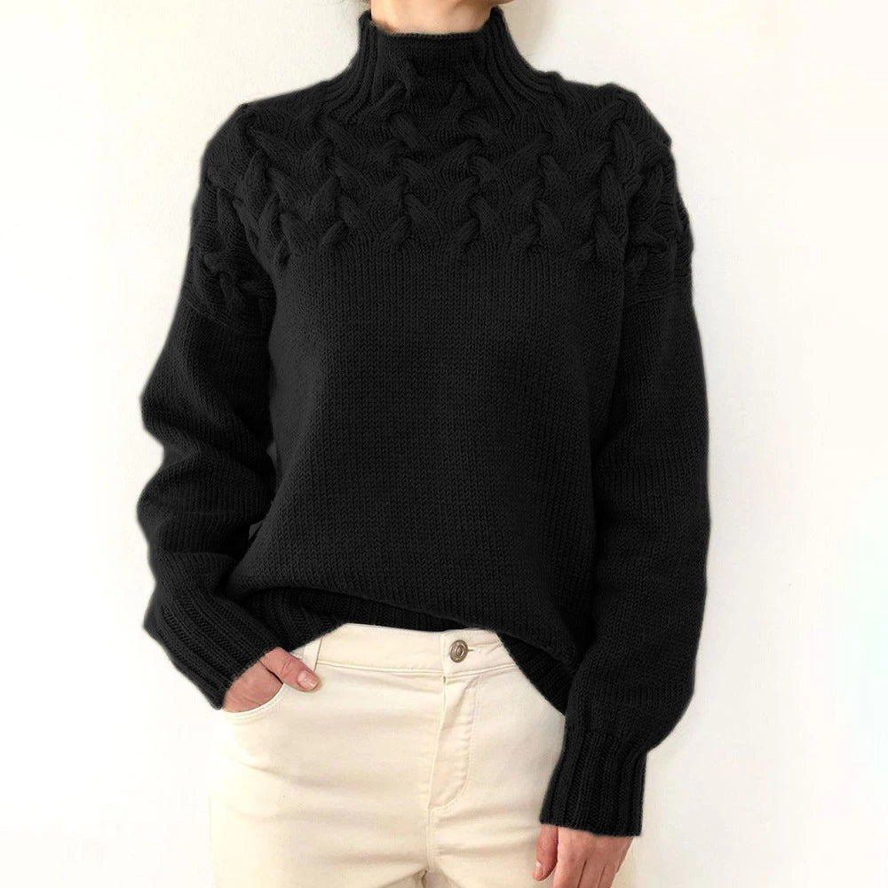 Wulfrun | Damen Strickpullover Rollkragen Zopfmuster - Blue - Image 8
