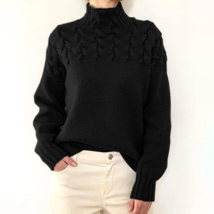 Wulfrun | Damen Strickpullover Rollkragen Zopfmuster - Blue - Image 8