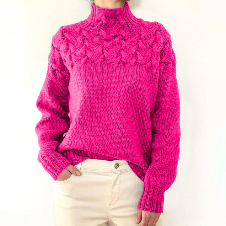 Wulfrun | Damen Strickpullover Rollkragen Zopfmuster - Blue - Image 9