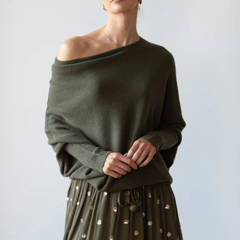 Xanthe | Damen Asymmetrischer Off-Shoulder Pullover - Grey - Image 11