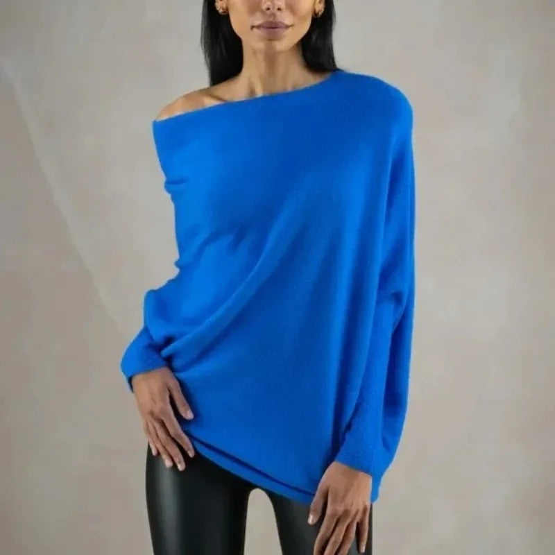 Xanthe | Damen Asymmetrischer Off-Shoulder Pullover - Grey - Image 13