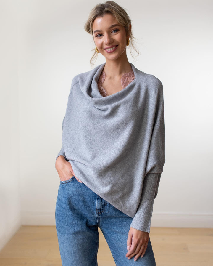 Xanthe | Damen Asymmetrischer Off-Shoulder Pullover - Grey - Image 2