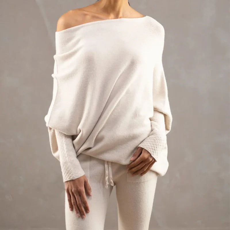 Xanthe | Damen Asymmetrischer Off-Shoulder Pullover - Grey - Image 8