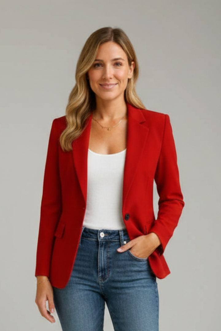Xenia | Damen Roter Blazer mit Kerbe Revers - Red - Image 2