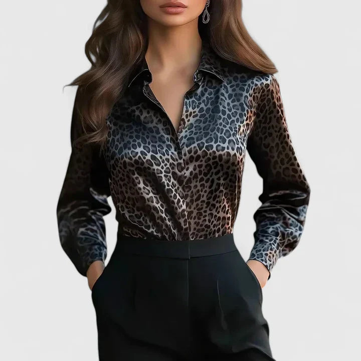 Xiomara | Damen Leopardenmuster Langarm Bluse - Brown - Image 1