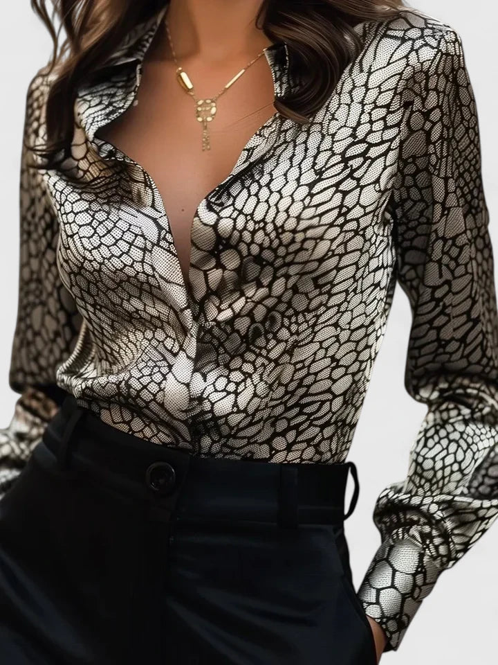 Xiomara | Damen Leopardenmuster Langarm Bluse - Brown - Image 2