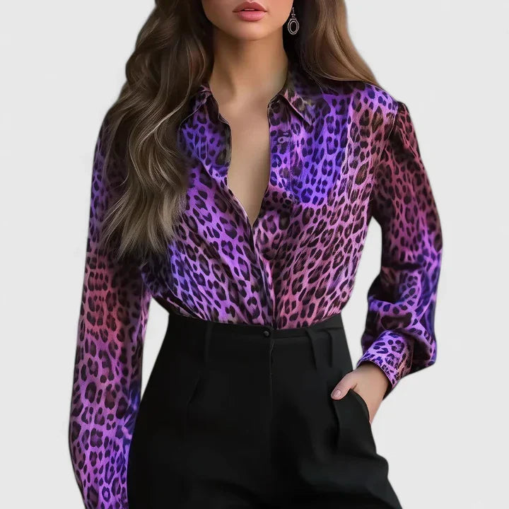 Xiomara | Damen Leopardenmuster Langarm Bluse - Brown - Image 4