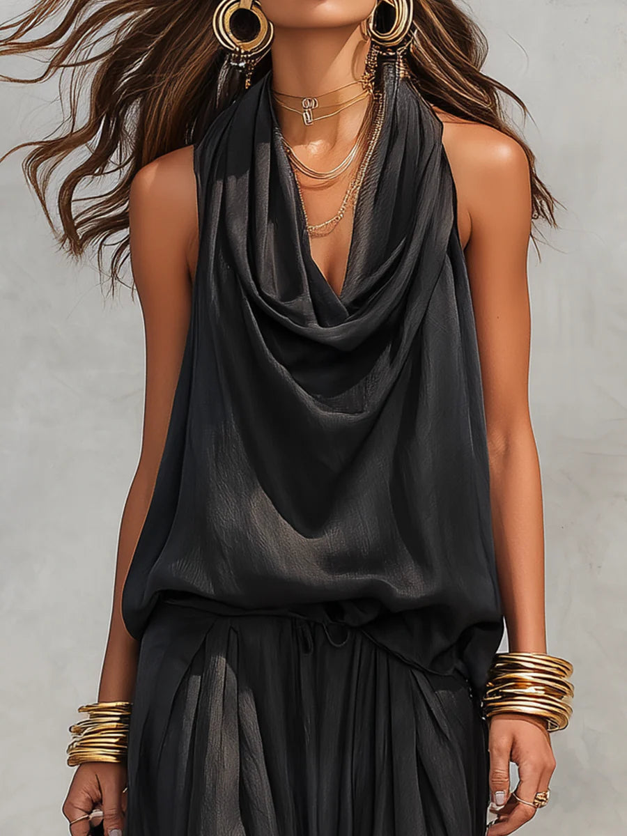 Zara | Damen Cowl Neck Set Zweiteiler - Black - Image 4