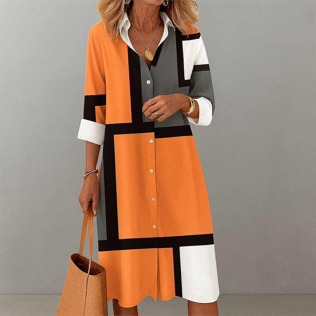 Zaria | Damen Geometrisches Muster Hemdkleid - Image 1