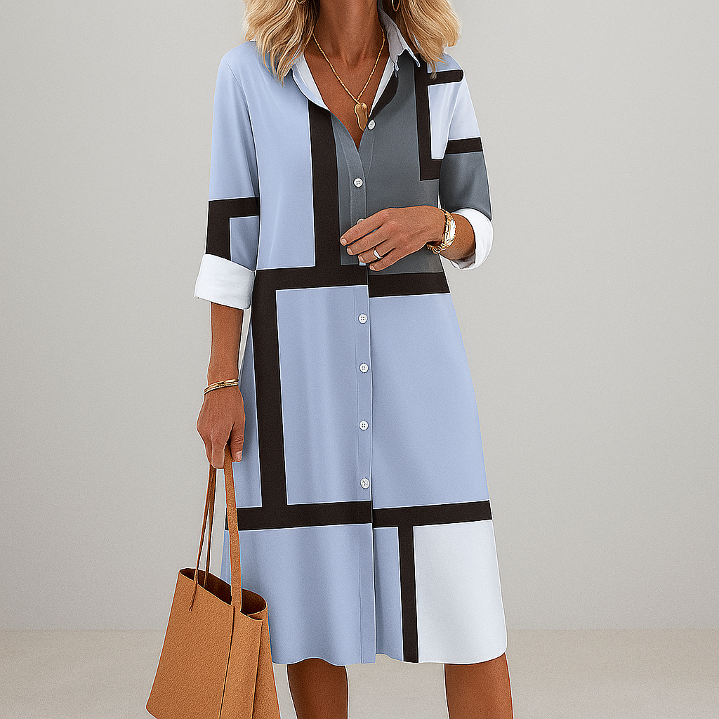 Zaria | Damen Geometrisches Muster Hemdkleid - Image 2