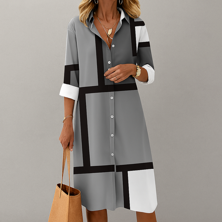Zaria | Damen Geometrisches Muster Hemdkleid - Image 3
