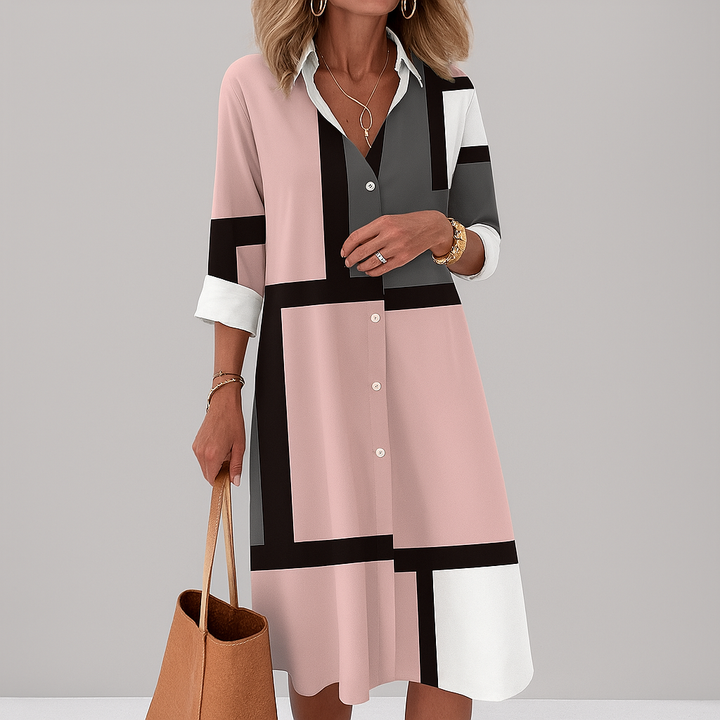Zaria | Damen Geometrisches Muster Hemdkleid - Image 4