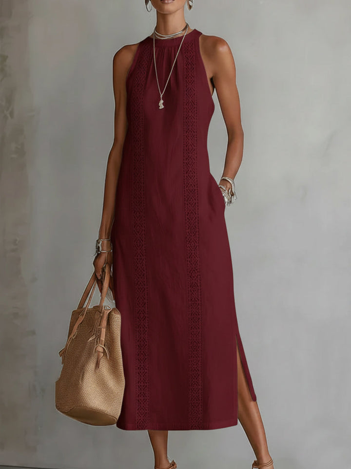 Zenobia | Damen Ärmeloses Midikleid mit Stehkragen - White - Image 7