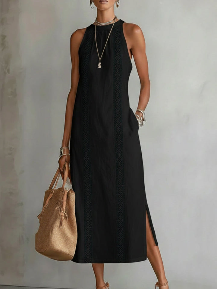 Zenobia | Damen Ärmeloses Midikleid mit Stehkragen - White - Image 9