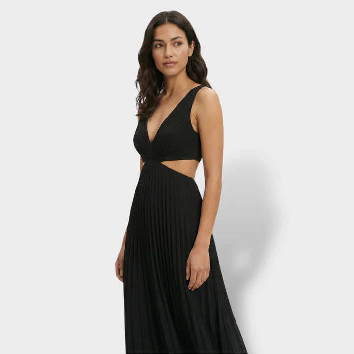 Zephyrine | Damen Plissee Midikleid V-Ausschnitt Ärmellos - Yellow - Image 10