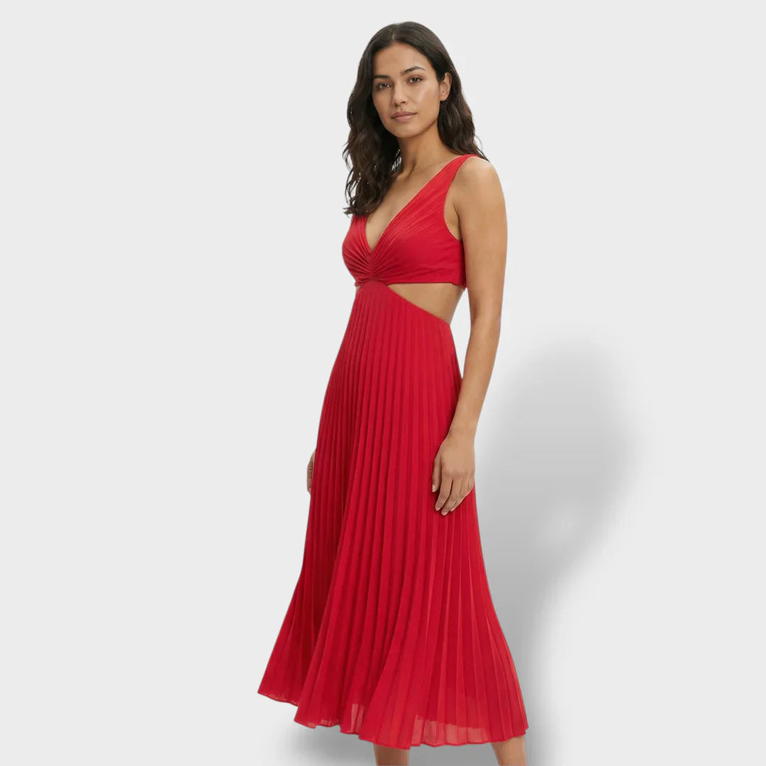 Zephyrine | Damen Plissee Midikleid V-Ausschnitt Ärmellos - Yellow - Image 12