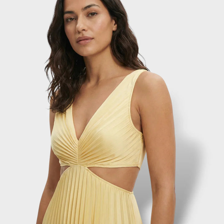 Zephyrine | Damen Plissee Midikleid V-Ausschnitt Ärmellos - Yellow - Image 7