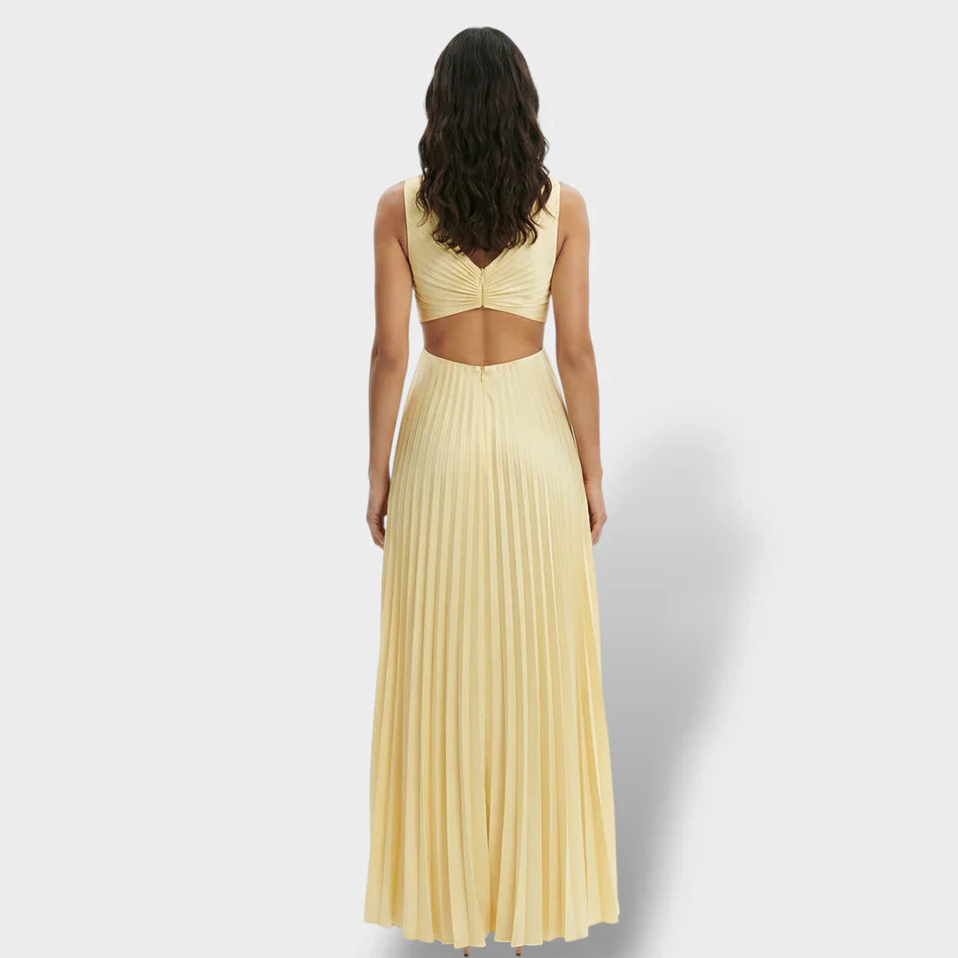 Zephyrine | Damen Plissee Midikleid V-Ausschnitt Ärmellos - Yellow - Image 8