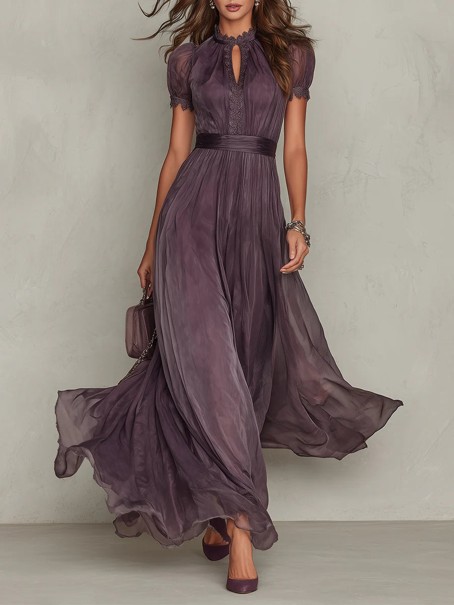 Zinara | Damen Kurzarm Maxikleid mit Spitzendetails - Purple - Image 1
