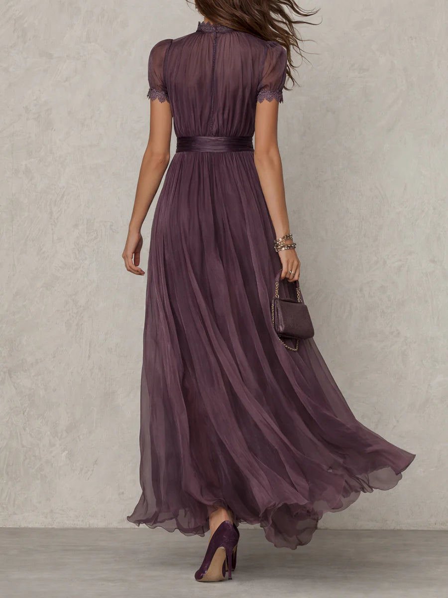 Zinara | Damen Kurzarm Maxikleid mit Spitzendetails - Purple - Image 3