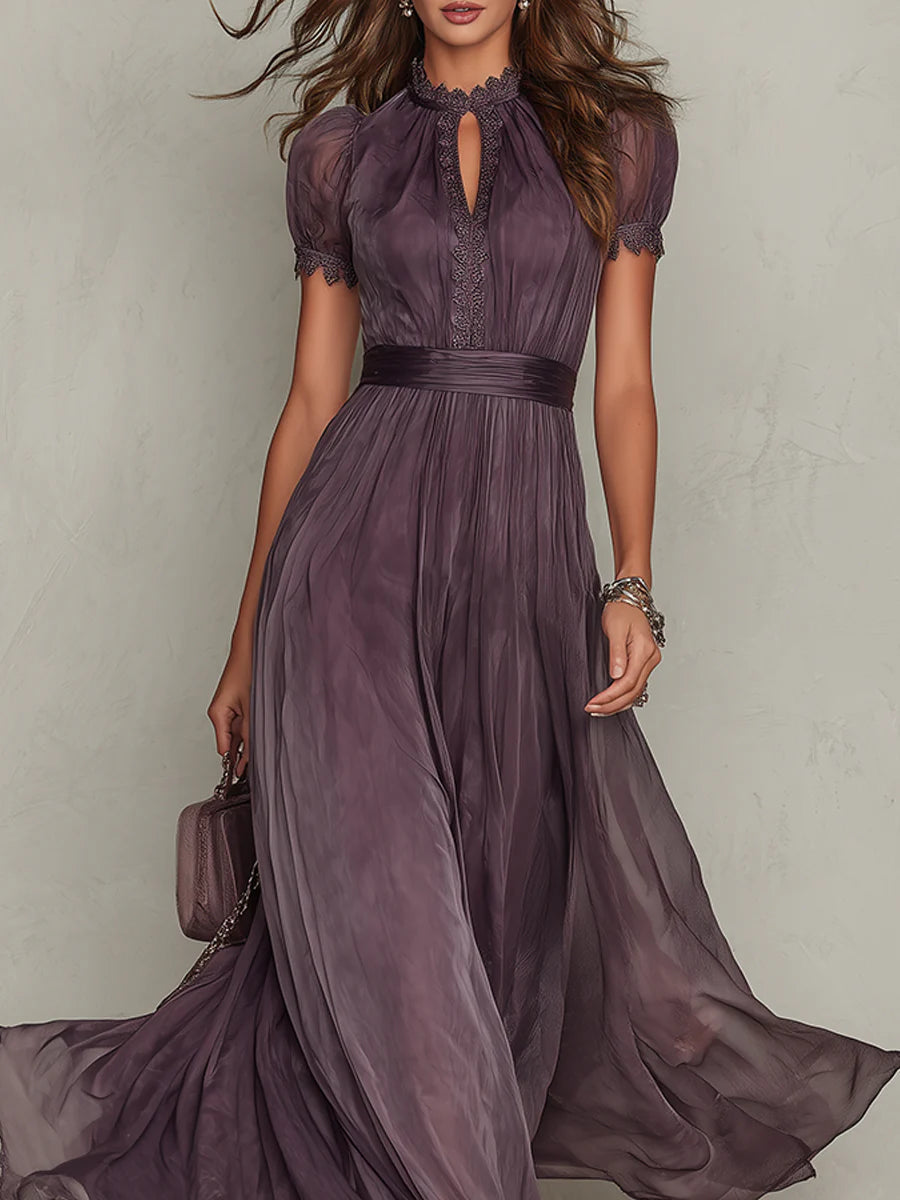 Zinara | Damen Kurzarm Maxikleid mit Spitzendetails - Purple - Image 4